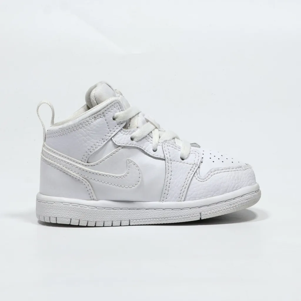 Air Jordan 1 Mid Sneakers Leather White Color For Kids