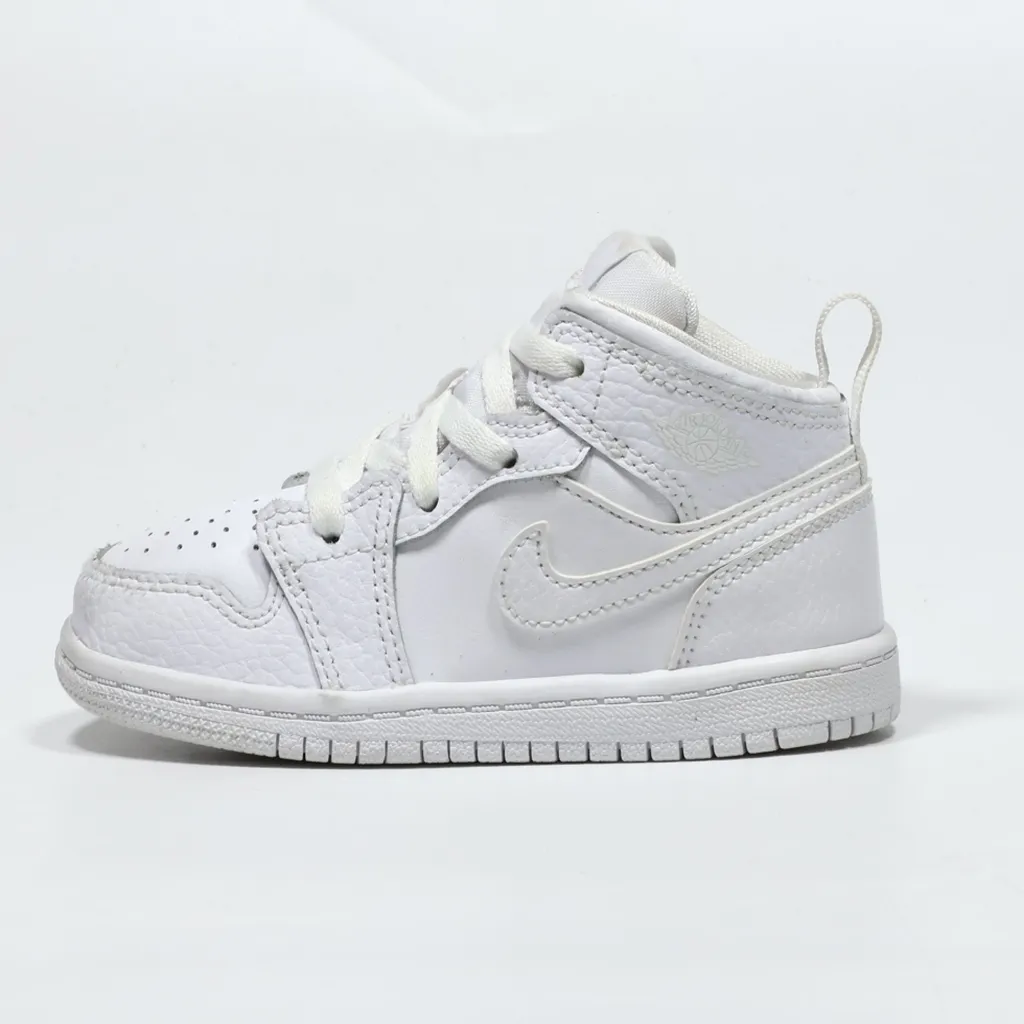 Air Jordan 1 Mid Sneakers Leather White Color For Kids