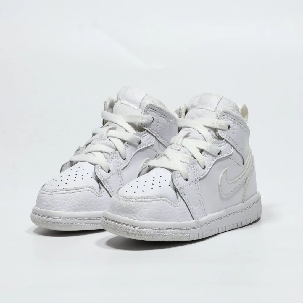 Air Jordan 1 Mid Sneakers Leather White Color For Kids