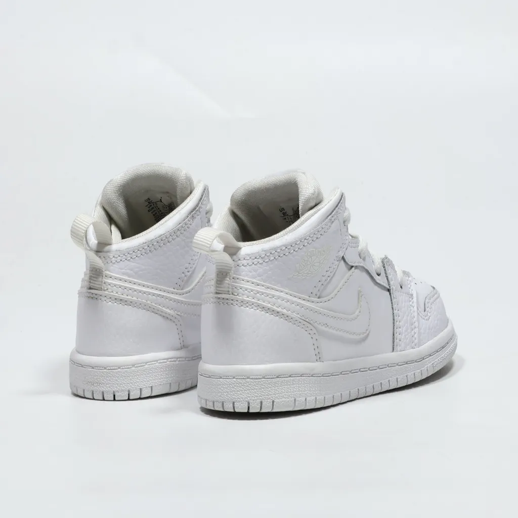 Air Jordan 1 Mid Sneakers Leather White Color For Kids