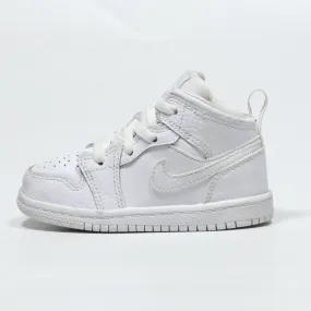 Air Jordan 1 Mid Sneakers Leather White Color For Kids