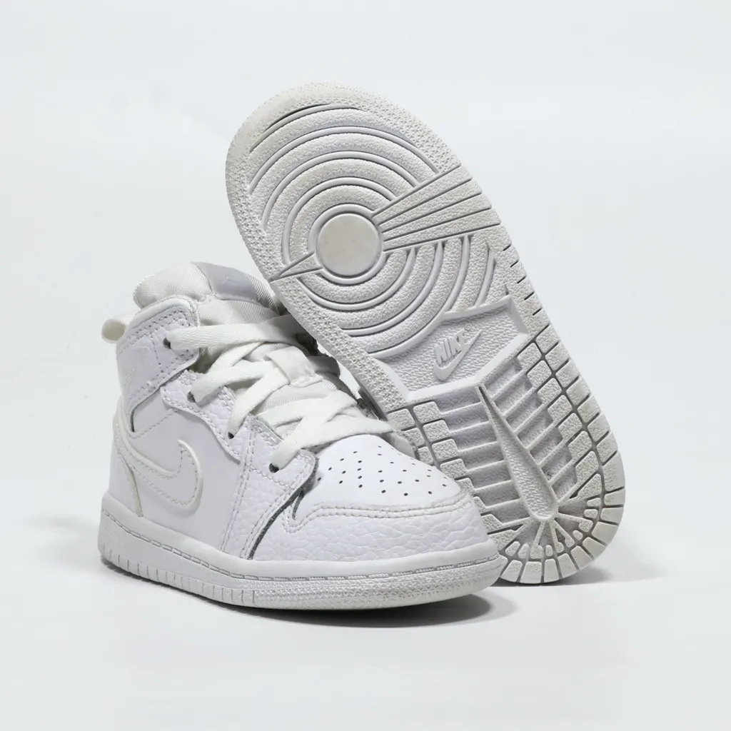 Air Jordan 1 Mid Sneakers Leather White Color For Kids