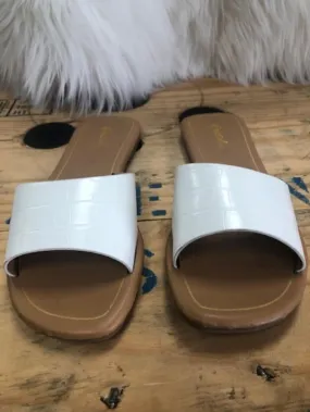 Asymmetrical Faux Croc Sliders