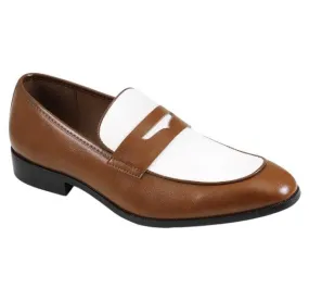 Cognac/White Two-Tone Men's Slip-On Dress Shoes Style No-LEVI