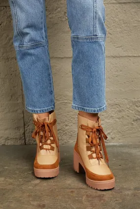 East Lion Corp Lace Up Lug Platform Chunky Sole Tan Multi Color Bootie Boots