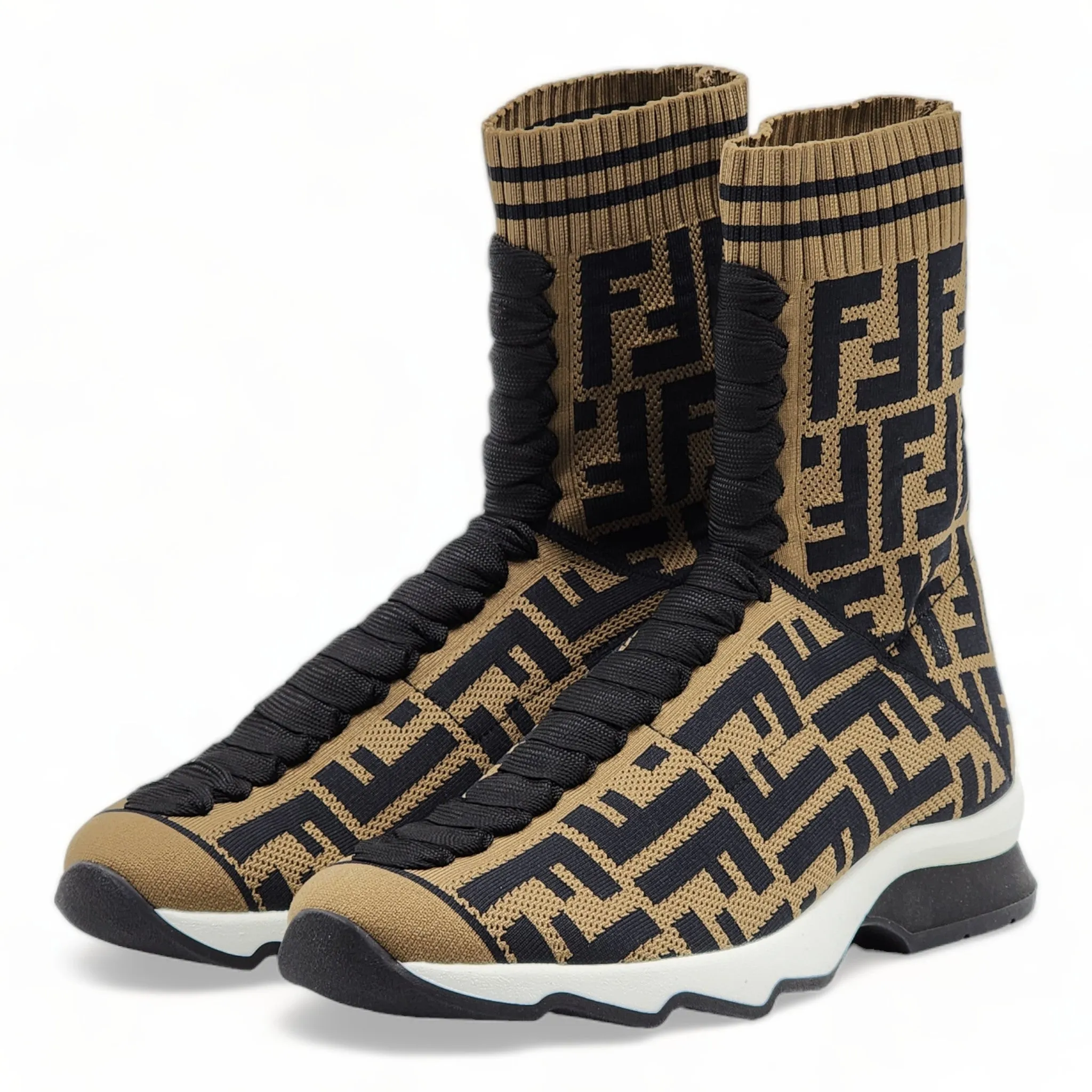 Fendi FF Openwork Sock Sneakers - Fabric - Brown - 35