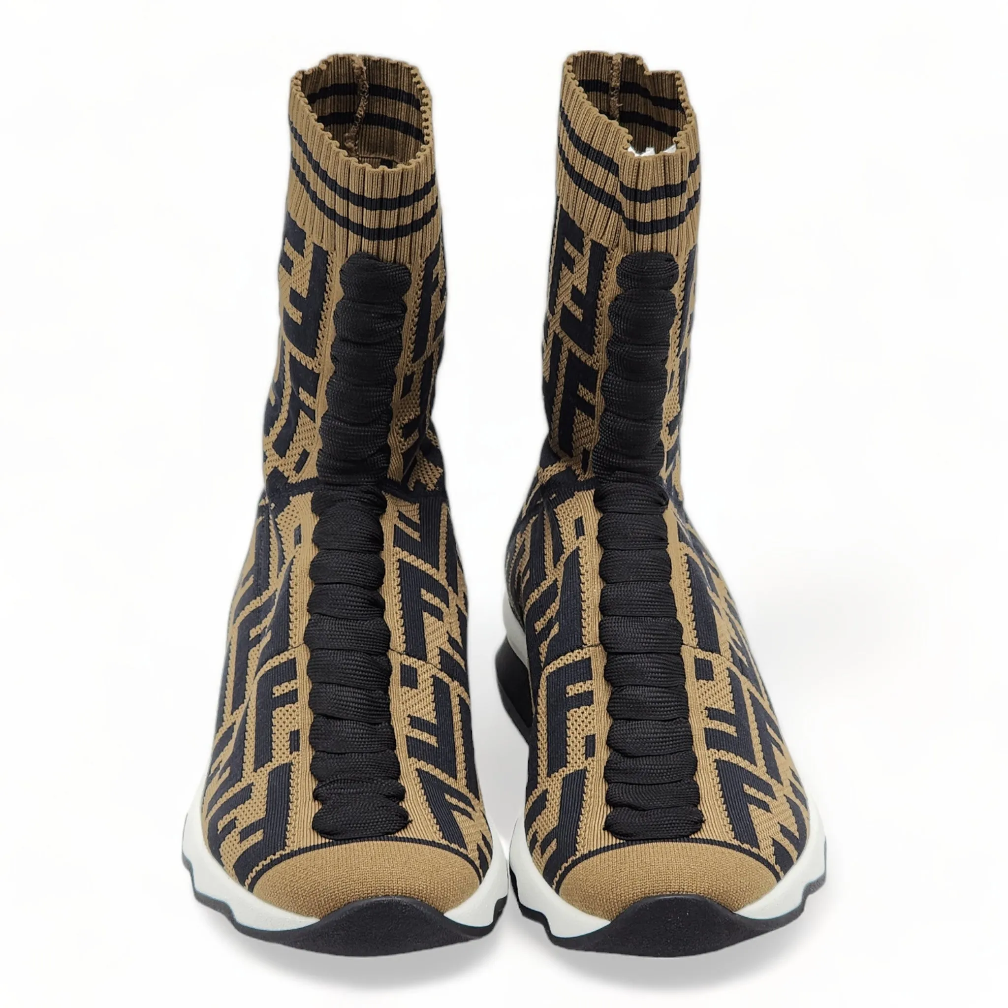 Fendi FF Openwork Sock Sneakers - Fabric - Brown - 35
