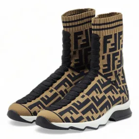 Fendi FF Openwork Sock Sneakers - Fabric - Brown - 35