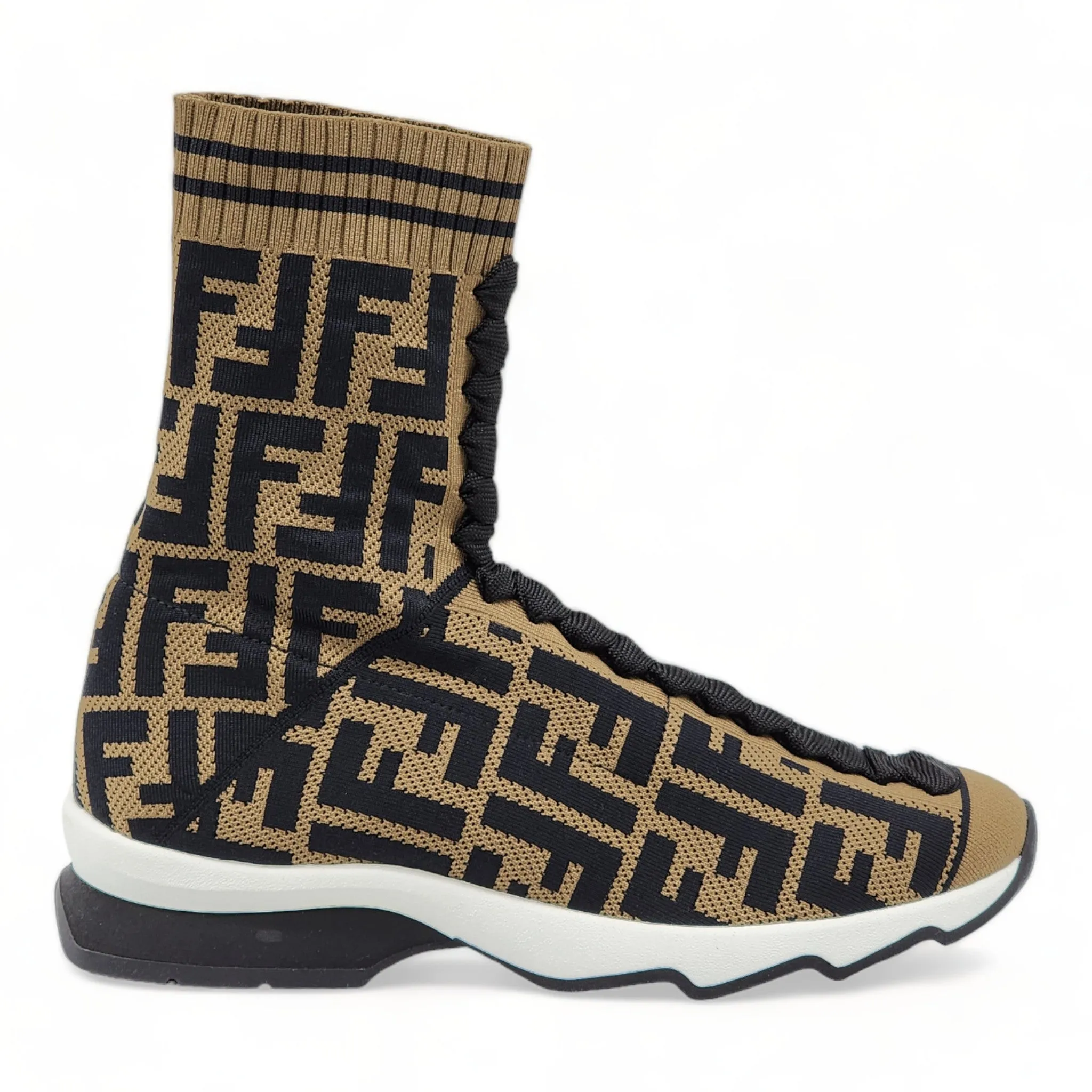 Fendi FF Openwork Sock Sneakers - Fabric - Brown - 35