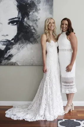 Gorgeous Strapless Sweetheart A Line Lace Boho Wedding Dress TN243