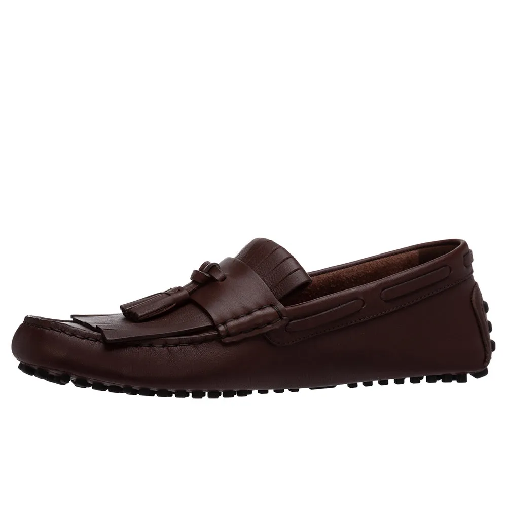 Gucci Men's Interlocking GG Fringe Leather Loafer Mocassin Brown