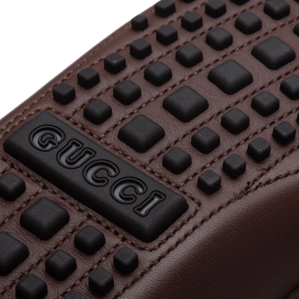 Gucci Men's Interlocking GG Fringe Leather Loafer Mocassin Brown