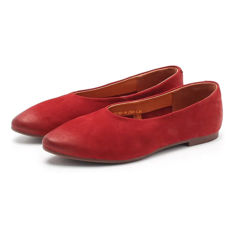 Handmade Retro Nubuck Leather Loafers Designers Flats For Women Red/Brown/Coffee Slip Ons