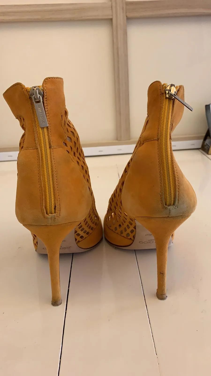 Jimmy Choo Mustard Yellow Detroit Lasercut Suede Ankle Boots