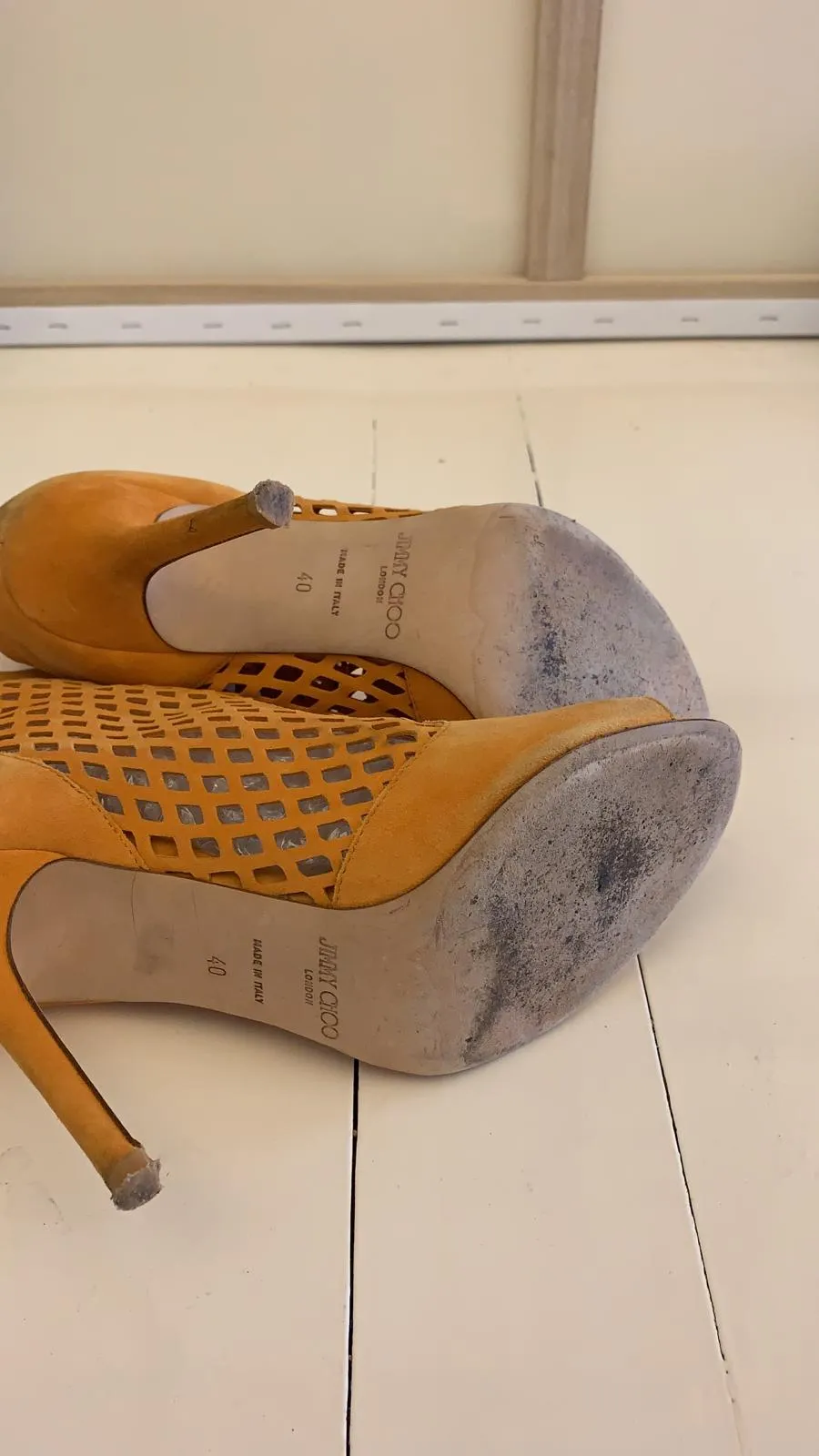 Jimmy Choo Mustard Yellow Detroit Lasercut Suede Ankle Boots