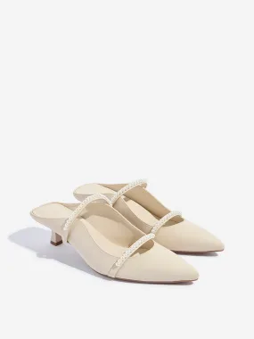 LUNA BLU Ivory Pearlescent Design Kitten Mules