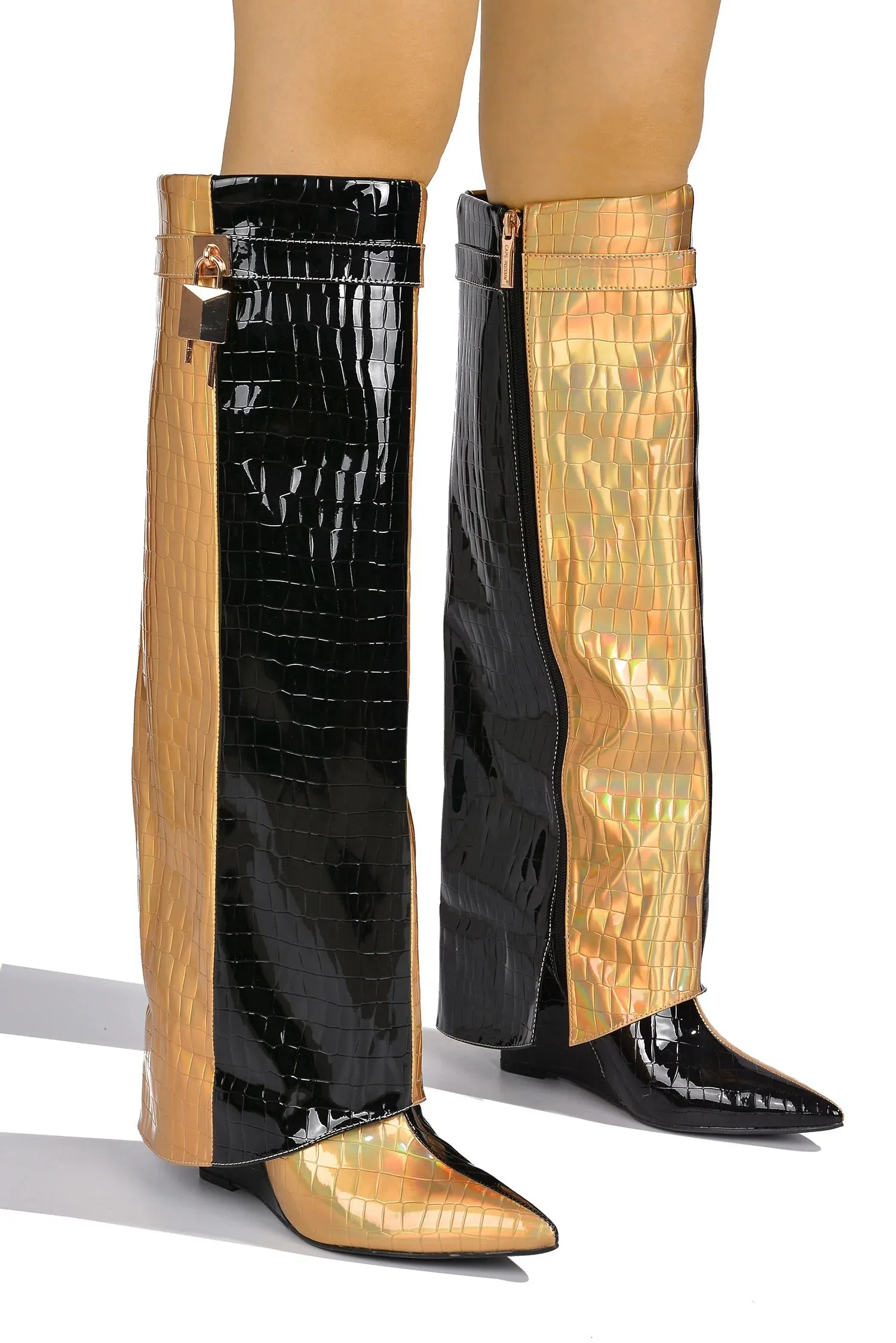 Metallic Shark Padlock Boots Wheein Cape Robbin