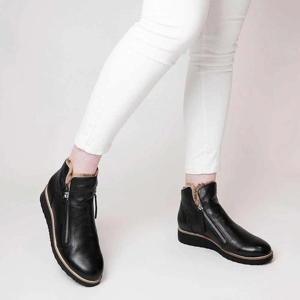 Opal Black Leather/Ocelot Fur Ankle Boots