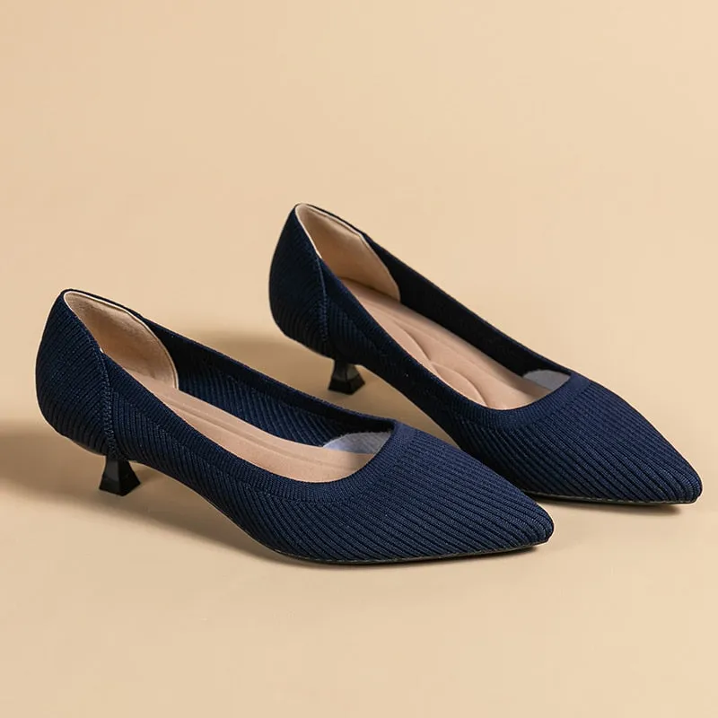 Ribbed Upper Basic Kitten Heel Pumps