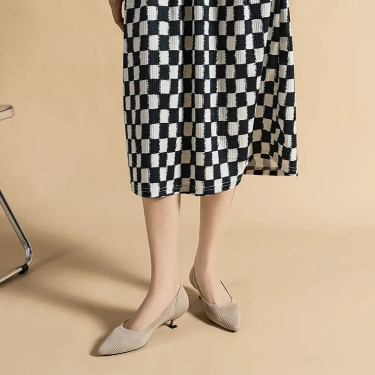Ribbed Upper Basic Kitten Heel Pumps