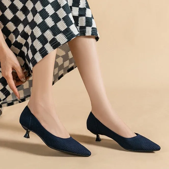 Ribbed Upper Basic Kitten Heel Pumps