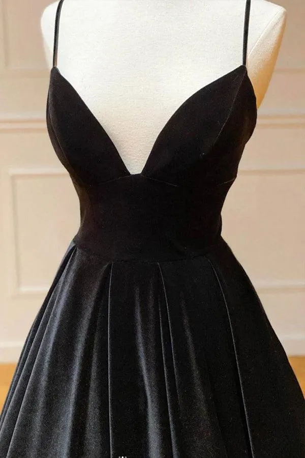 Simple Black Velvet Long Prom Dress, Black Evening Dress TP1096