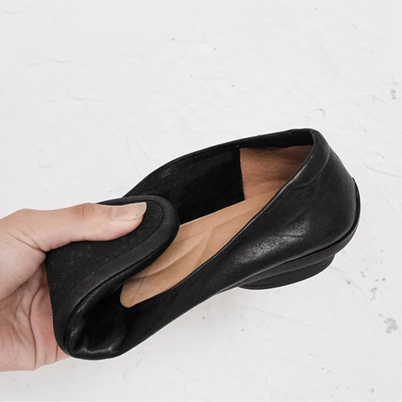 Soft Washed Horsehide Leather Flats – Slip-On Round Toe Loafers Black/Brown