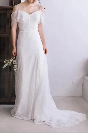 Spaghetti Straps Lace A Line Boho Beach Wedding Dress Simple Bridal Gown TN118