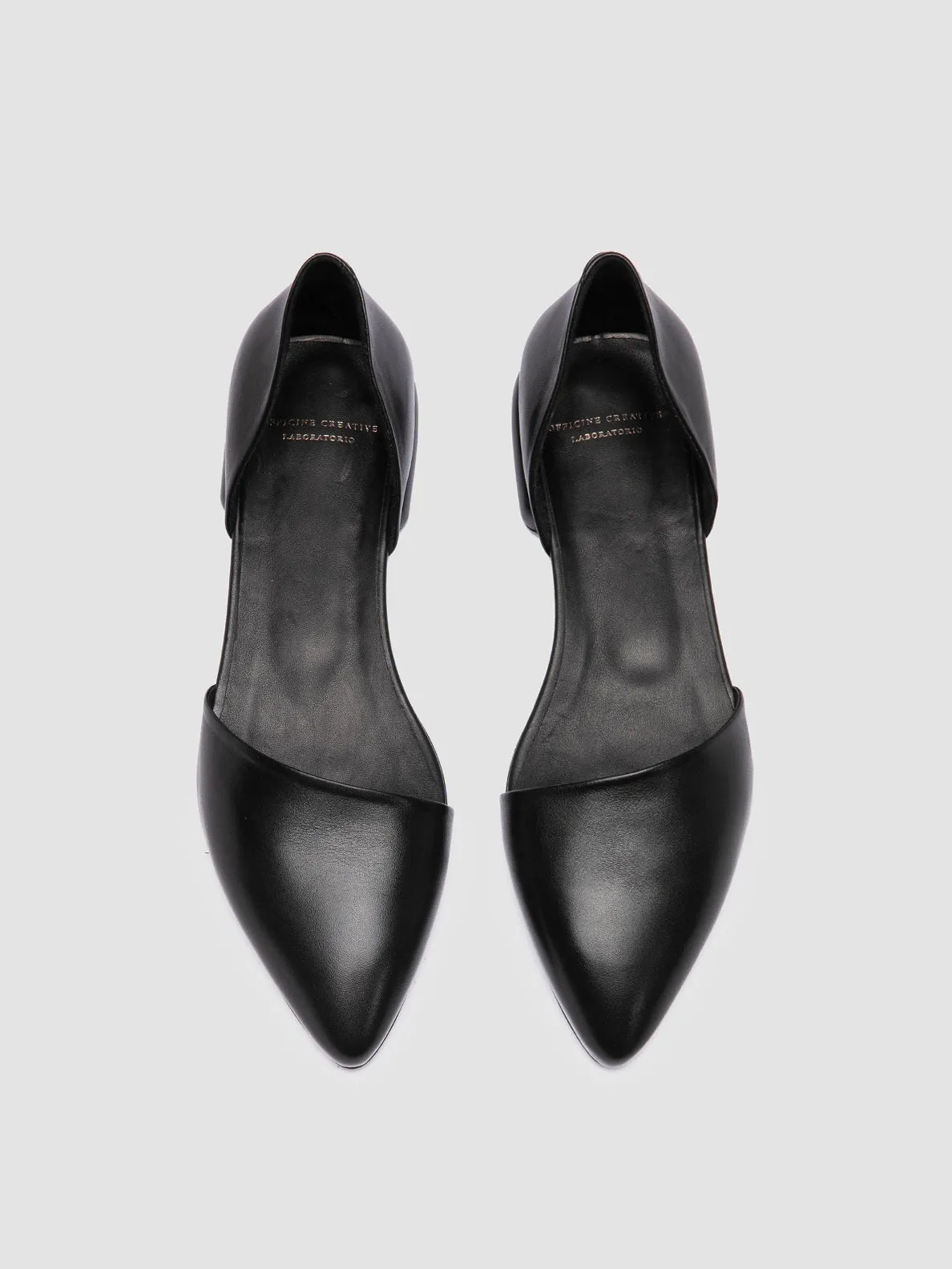 SUE 002 - Black Leather Ballerina Shoes