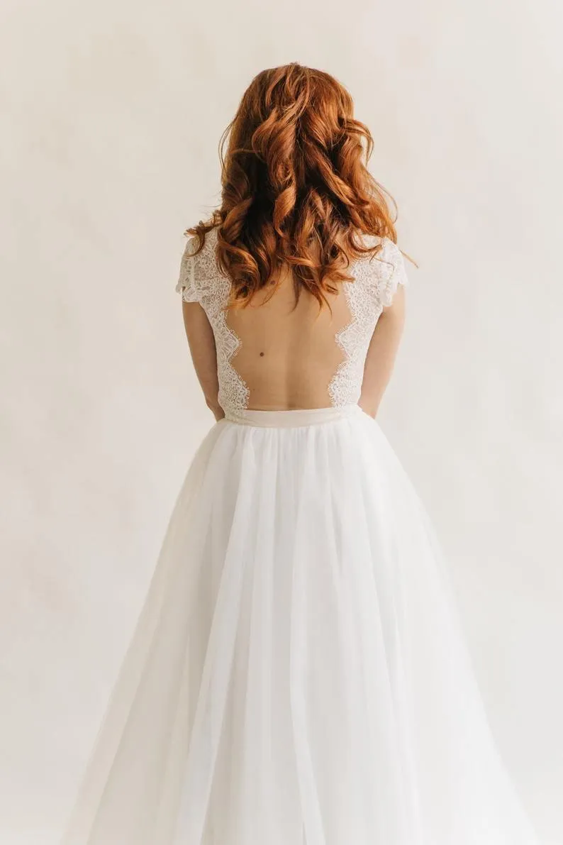 Tulle wedding dress Simple wedding dress Romantic Open back Bridal Gown TN216