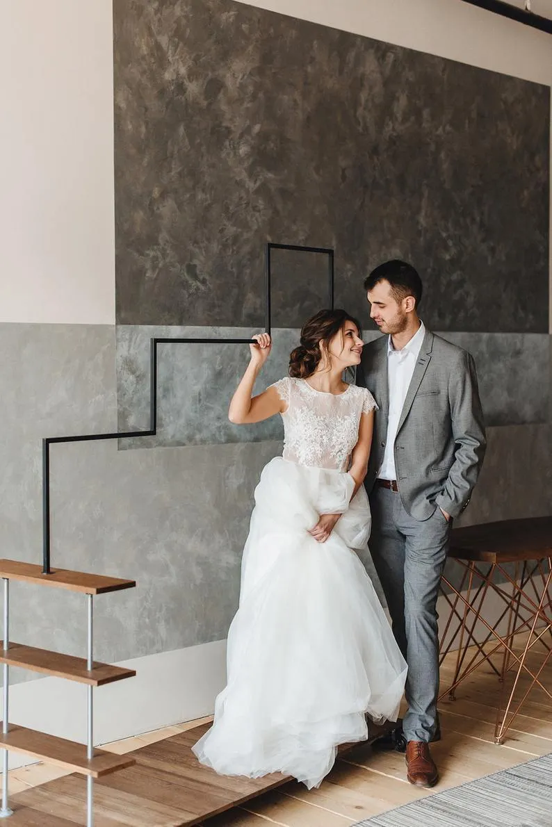 Tulle wedding dress Simple wedding dress Romantic Open back Bridal Gown TN216