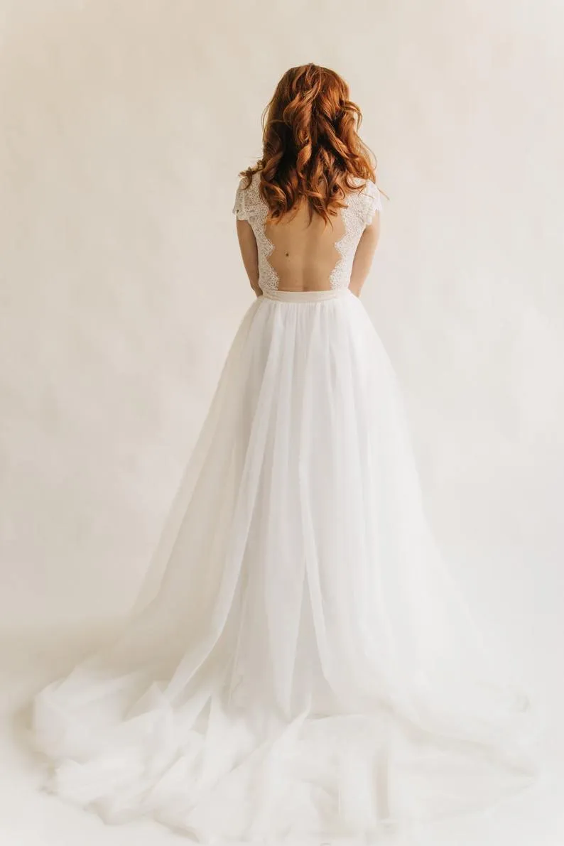 Tulle wedding dress Simple wedding dress Romantic Open back Bridal Gown TN216