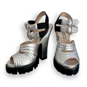 Vintage Silver Prada Heels with Track Sole