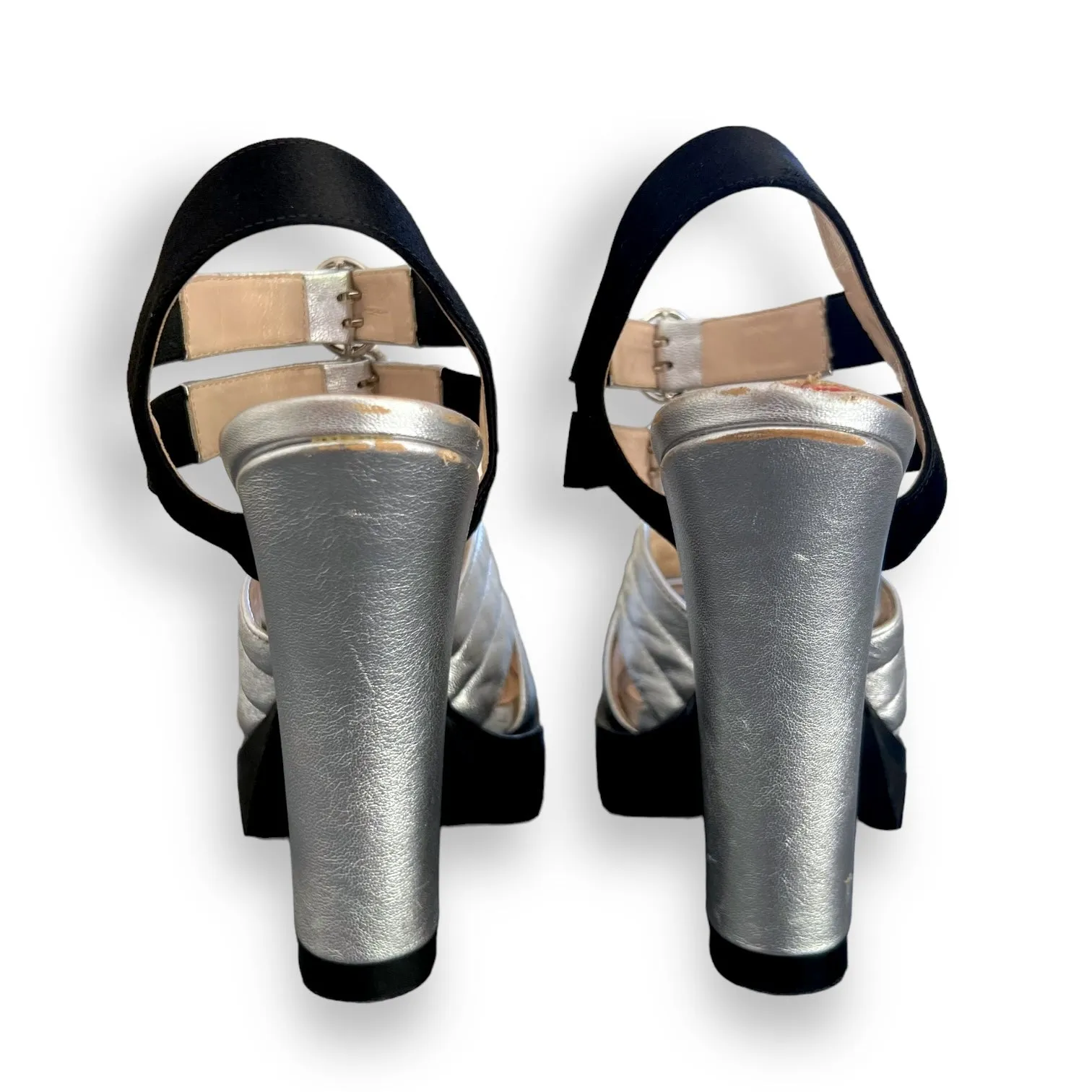 Vintage Silver Prada Heels with Track Sole